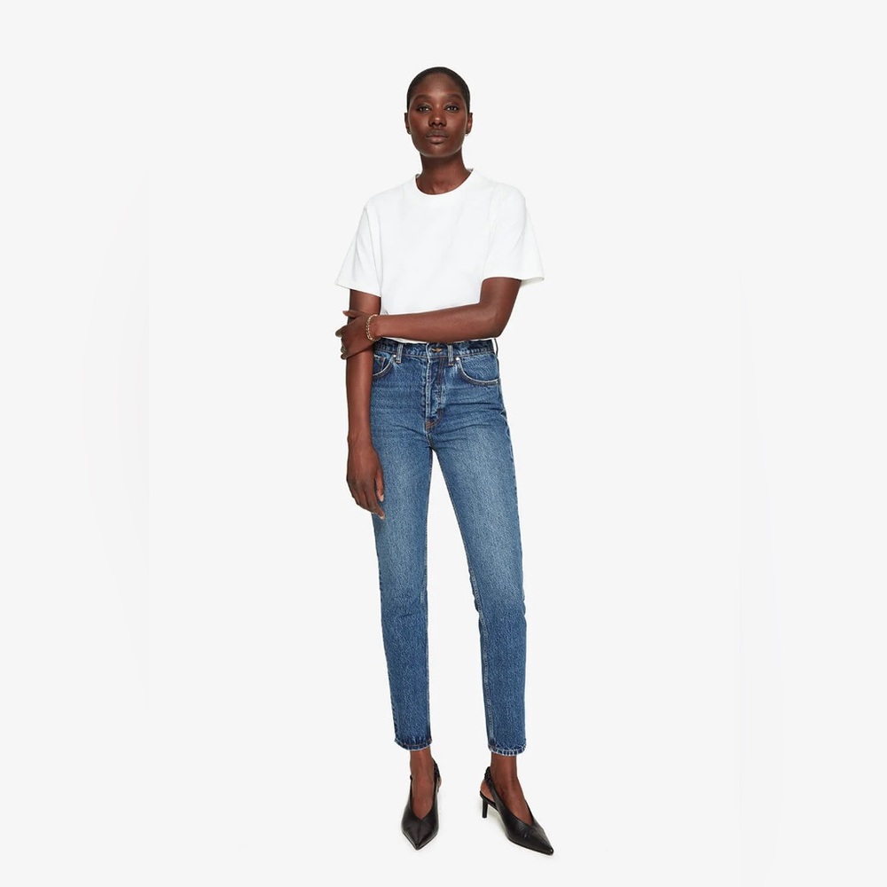 ANINE BING “Sonja” Straight Leg Jeans in Mid Indigo
